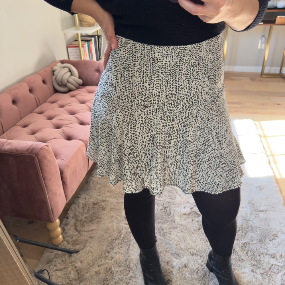 THREE EIGHTY TWO Black & White Abstract Print A-Line Flounce Skirt Size S